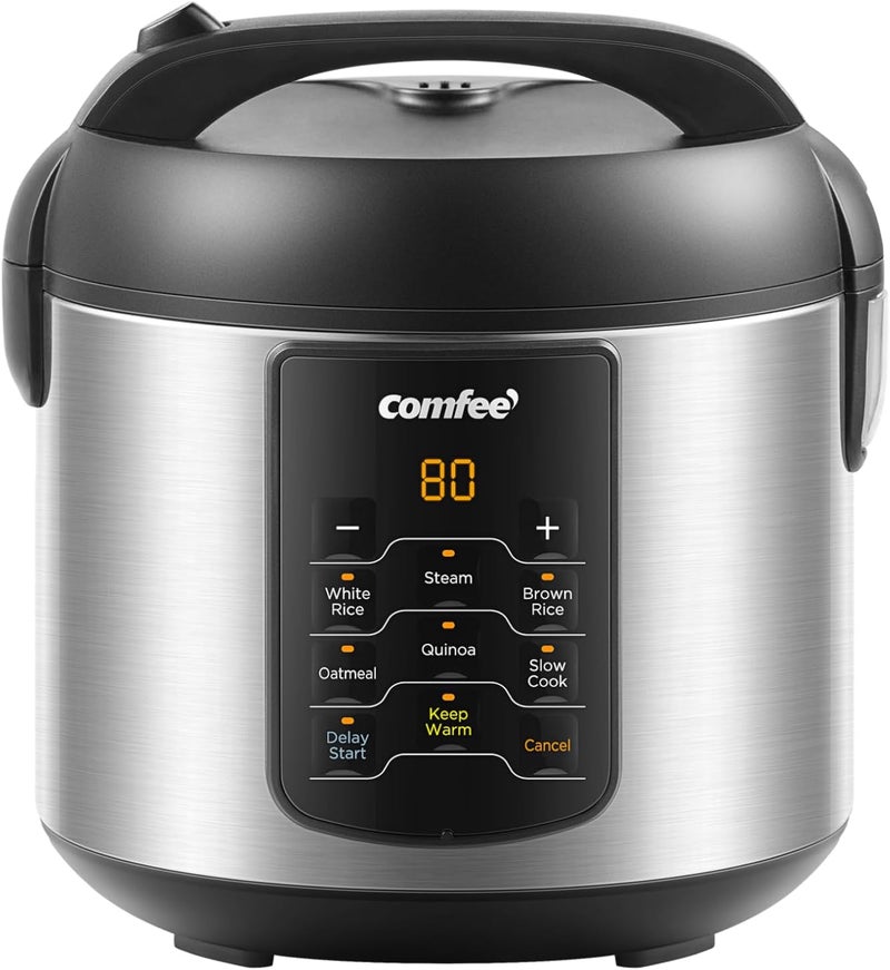 Comfee' ' Compact Rice Cooker, 6-in-1 Stainless Steel Multi Cooker, Slow Cooker, Steamer, Saute, and Warmer, 2 QT, 8 Cups Cooked(4 Cups Uncooked), Brown Rice, Quinoa and Oatmeal, 6 One-Touch Programs - Image 1